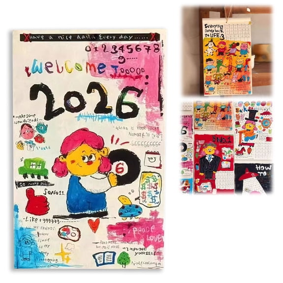 Virenlux 2026 Hand-Painted Doodle Wall Calendar Infused Your Days with Artistic Charms Retro Art 12 Month Monthly Planner With Whimsical Illustrations Nostalgic Wall Decor for Home Office Planning