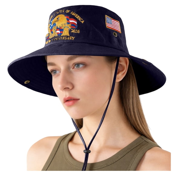 Virenlux 250th Anniversary Sun Hat for Women Men Patriotic USA 1776-2026 Commemorative Trucker Fisherman Cap Adjustable All-Season Wide Brim Fishing Hats Independence Day Celebrations Americans