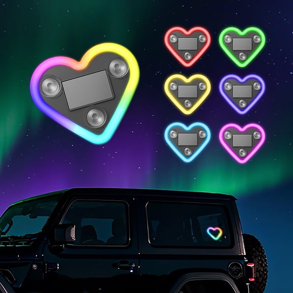 Virenlux Car LED Heart Shape Ambient Light Solar Powered IP65 Waterproof Heart-Shaped Neon Atmosphere Light with 7 Modes for Car Interior Outdoor Decor
