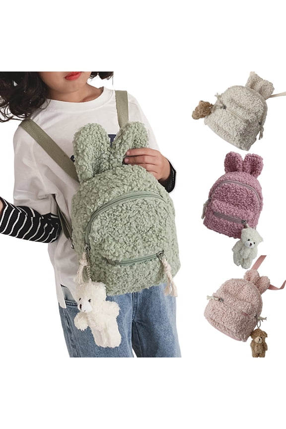 Cute Bunny Backpacks for Women 3D Rabbit Ears Plush Mini Daypack Travel Pluffy Fleece Shoulder Bag Satchel