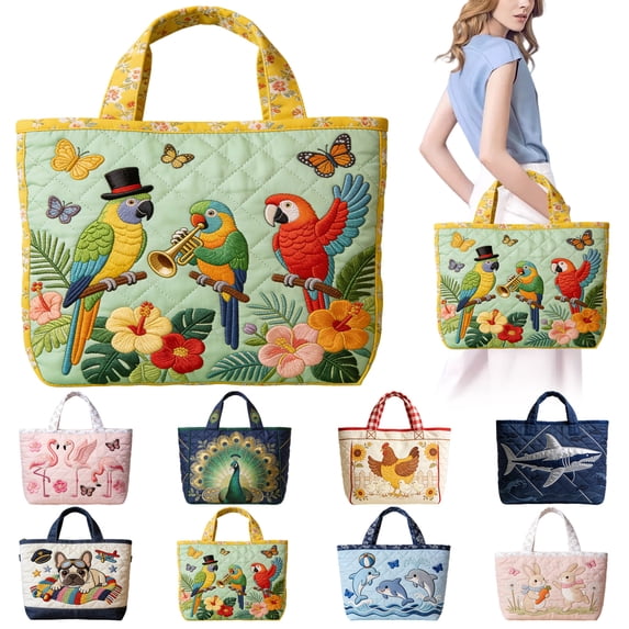 Virenlux Fashionable Quilted Tote Bag for Women Vintage Cotton Quilt Shoulder Purse Totes Lightweight Small Soft College Travel Work Bags Everyday Beach Lunch Mommy Purse