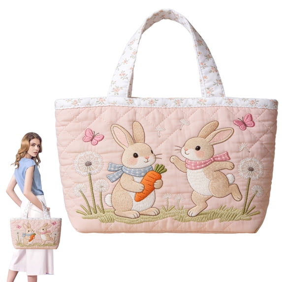 Virenlux Fashionable Quilted Tote Bag for Women Vintage Cotton Quilt Shoulder Purse Totes Lightweight Small Soft College Travel Work Bags Everyday Beach Lunch Mommy Purse