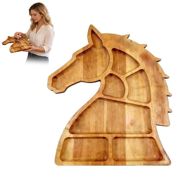 Virenlux Horse Head Shaped Charcuterie Board Rustic Wood Silhouette Serving Tray Platter for Appetizers Cheeses Fruits Decorative Display Framhouse Home Decor