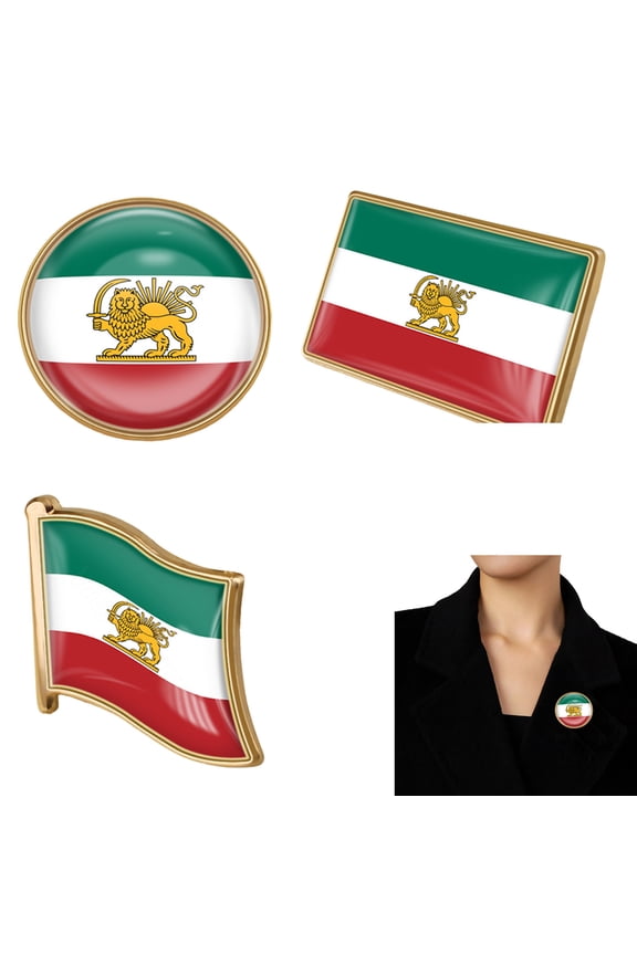 Old Lran Flag Lapel Pins Classic Persian Lion & Sun Design Stainless Steel Button Brooch Badge Lapel Pin for Suits Shirts Bags Collection Decorative Gift
