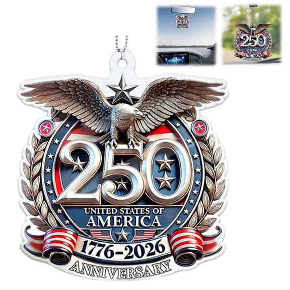 Virenlux United States 250th Anniversary Ornament 1776-2026 Patriotic Commemorative Decor 2D Acrylic Antique Silver Plated Enamel Craft Hanging Pendant Decoraions for Veterans & Collectors