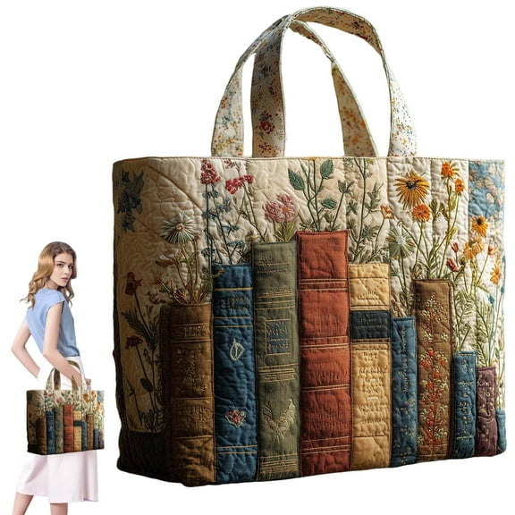 Virenlux Vintage Quilted Tote Bag for Women Lightweight Retro Quilt Fabric Travel Bags Purse Cotton Shoulder Lunch Work Bag for Shopping Grocery & Beach Bag