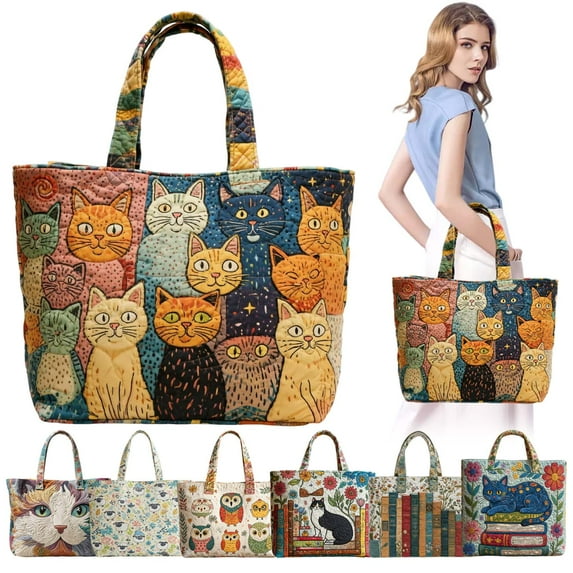 Virenlux Vintage Quilted Tote Bag For Women Lightweight Stitching Work Handbags Lightweight Cotton Small Teacher Nurses Shoulder Carry On Bag For School Travel Beach Gym