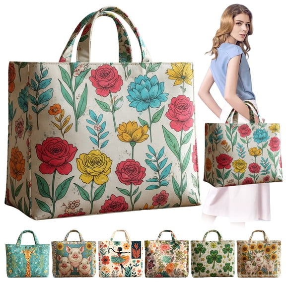 Virenlux Vintage Quilted Tote Bags for Women Retro Floral Lightweight Cotton Travel Top Handle Shoulder Satchel Purse Fashionable Beach Lunch Work Totes Small