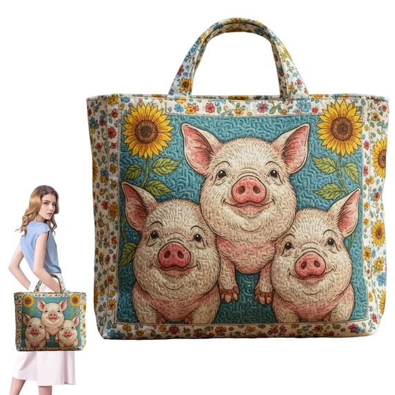 Virenlux Vintage Quilted Tote Bags for Women Retro Floral Lightweight Cotton Travel Top Handle Shoulder Satchel Purse Fashionable Beach Lunch Work Totes Small