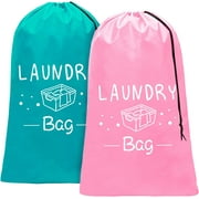 Virevialis 2 Pack Extra Large Travel Laundry Bag, Durable Rip-Stop Dirty Clothes Organizer with Drawstring,Heavy Duty Travel Laundry Bags,Easy Fit a Laundry Hamper or Basket(Pink+Blue, 24" x 36")