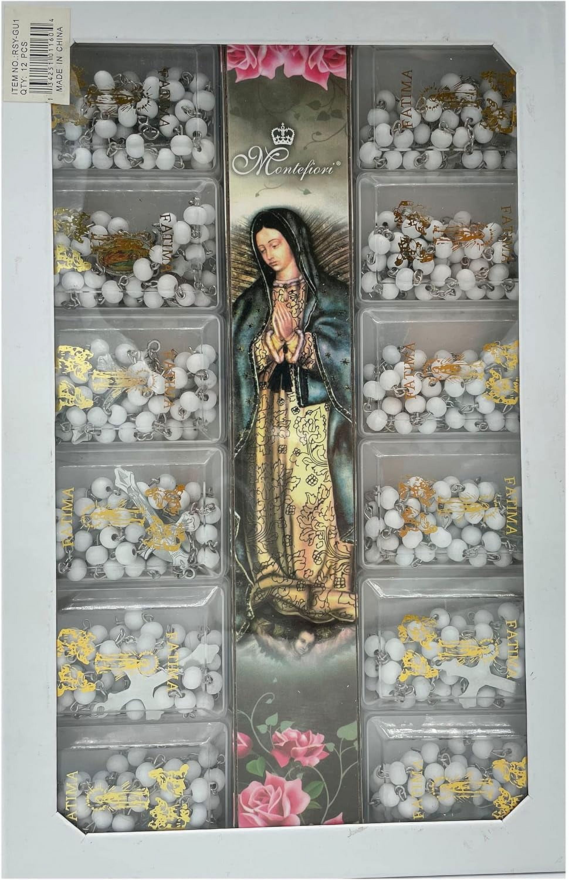 Virgen De Guadalupe, Rosarios Blancos De Madera Para Recuerdos De Bautizo/Primera Comunion 12