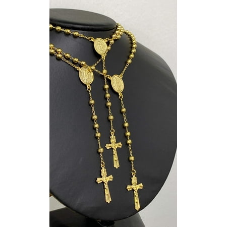 Virgen de Guadalupe Rosary Necklace 24" Gift For Mens Womens Gold Filled
