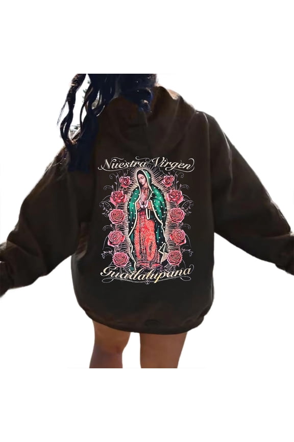 Virgen de Guadalupe Unisex Hoodie – Nuestra Virgen Guadalupe Pullover with Roses, Our Lady of Guadalupe Catholic Religious Hoodie