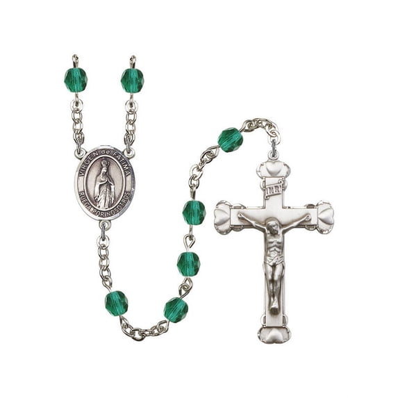 Virgen del Fatima Silver-Plated Rosary 6mm December Blue Fire Polished Beads Crucifix Size 1 5/8 x 1 medal charm