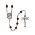thumbnail image 1 of Virgen del Lourdes Silver-Plated Rosary 6mm January Red Fire Polished Beads Crucifix Size 1 3/8 x 3/4 medal charm, 1 of 1
