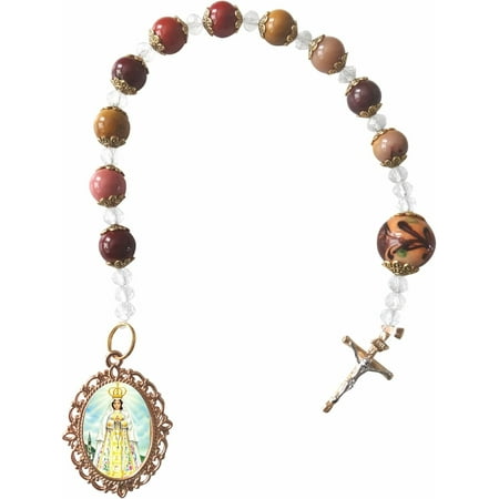 Virgen del Valle Nuestra Señora del Valle Patrona de la Isla Margarita y Catamarca Argentina Coronilla o Rosario de Bolsillo Cuarzo Marrón Incluye Postal de Rezo Bendecida por Su Santidad