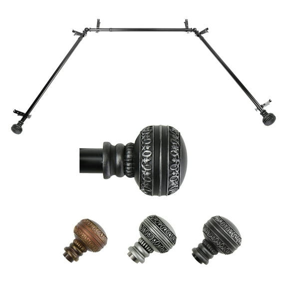 Virgil 13/16" Bay Window curtain rod 20"-36", 38"-72" - Black