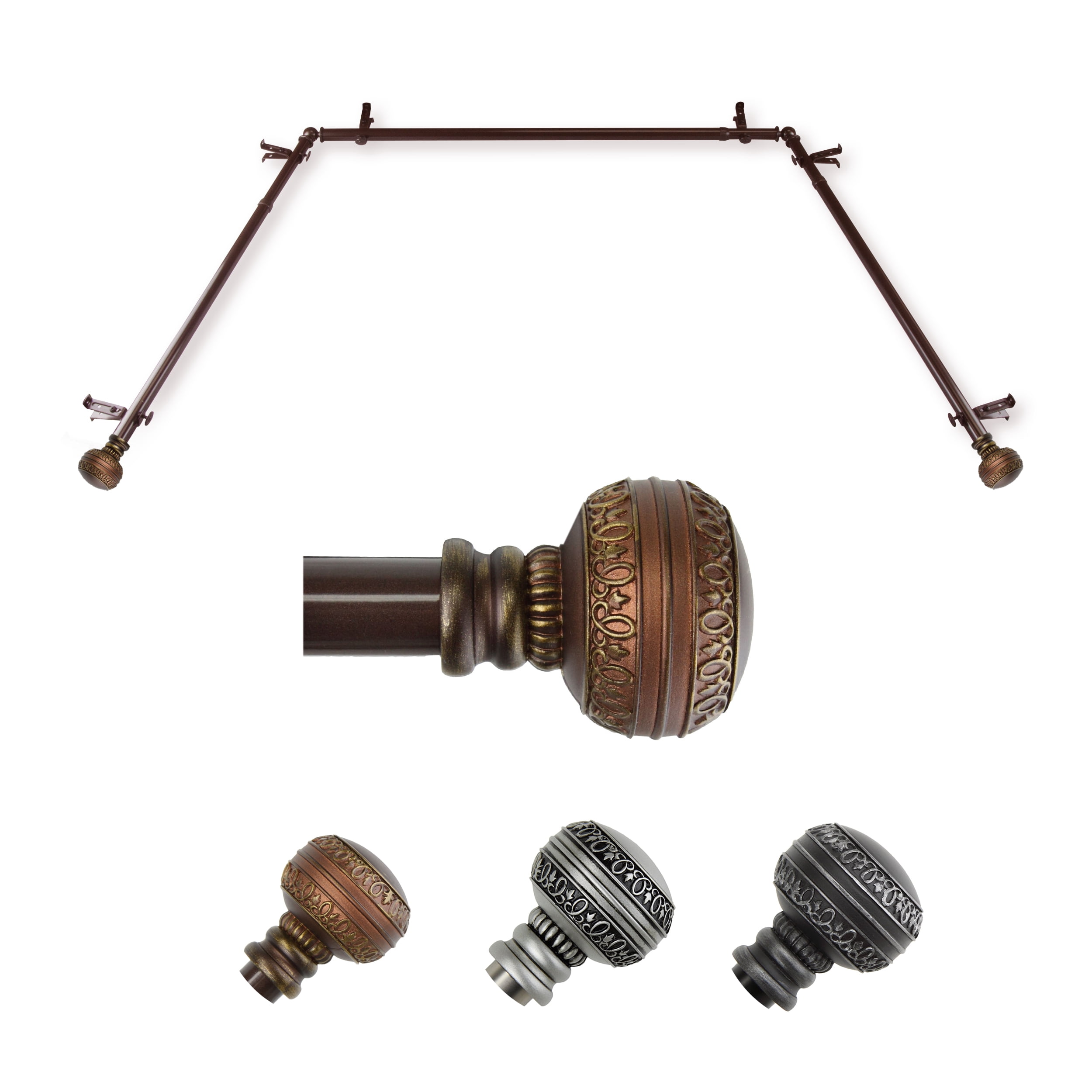 Virgil 13/16" Bay Window curtain rod 20"-36", 38"-72" - Cocoa