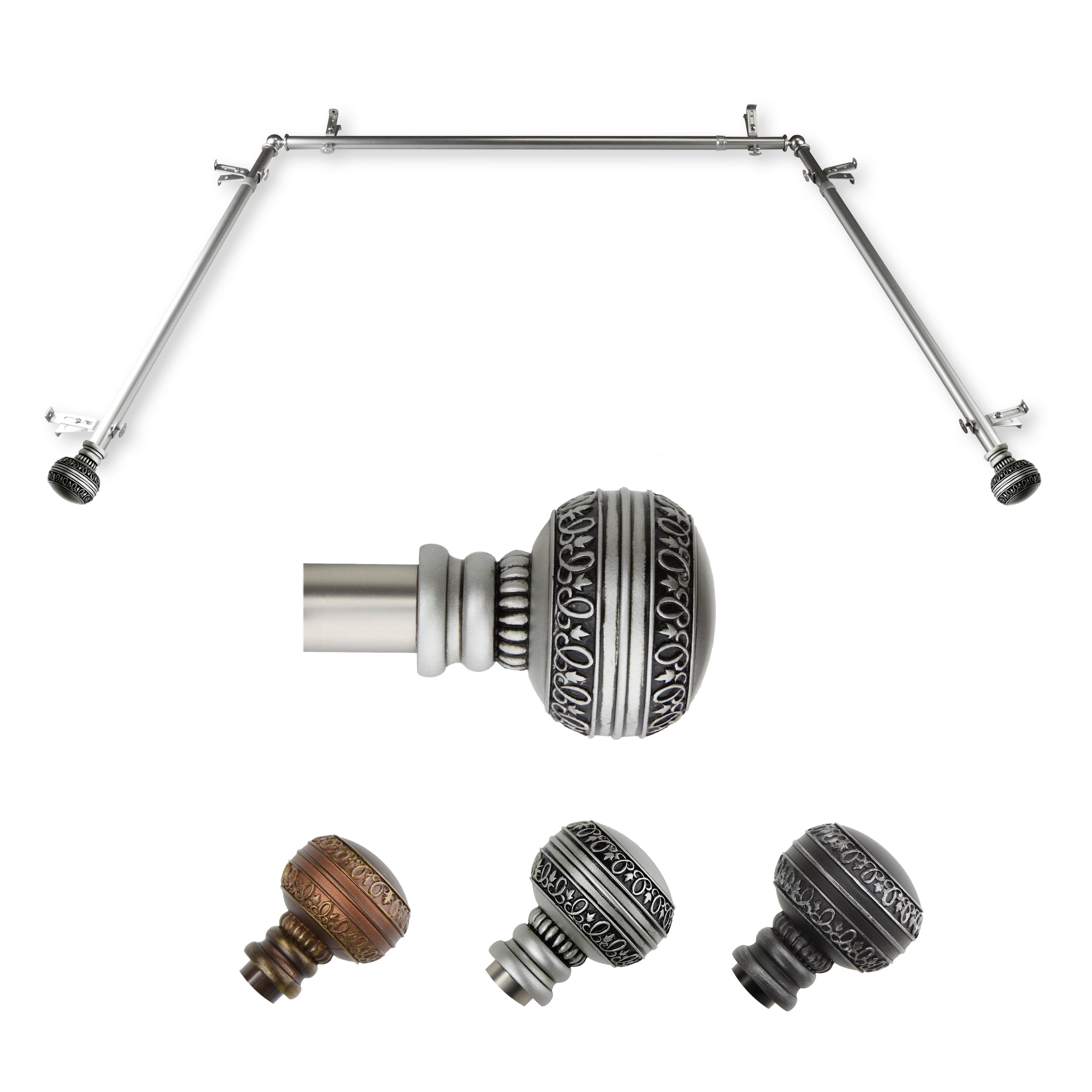 Virgil 13/16" Bay Window curtain rod 20"-36", 38"-72" - Satin Nickel