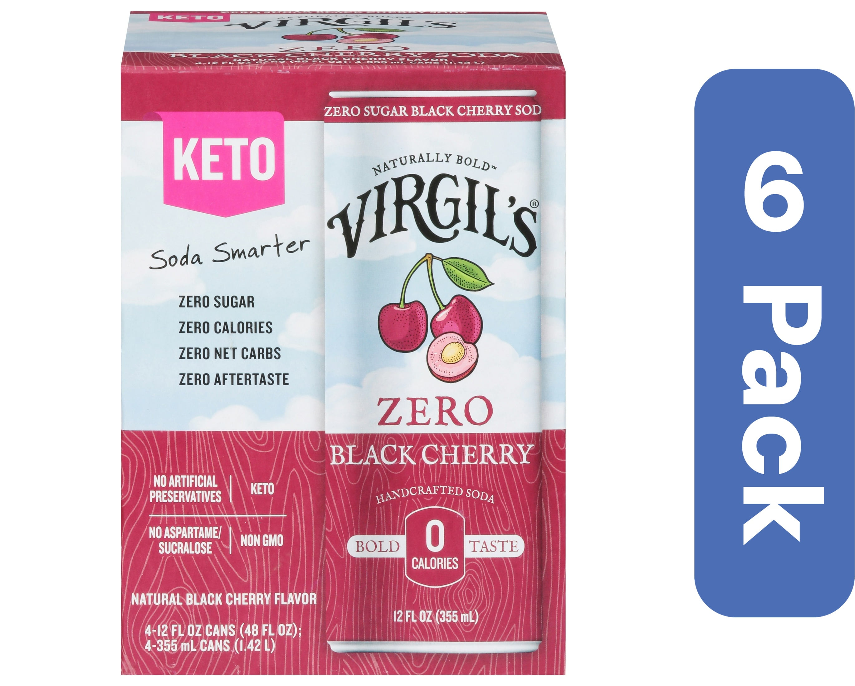 Virgil's Zero Sugar Black Cherry Soda 4-Pack 48 fl oz (Pack Of 6)