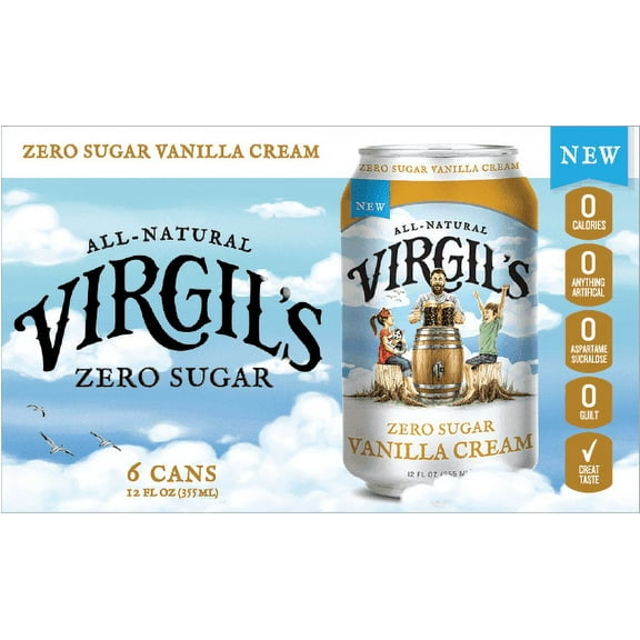 Virgil's Zero Sugar Natural Vanilla Cream Soda Pop, 12 Fl Oz, 6 Pack Cans