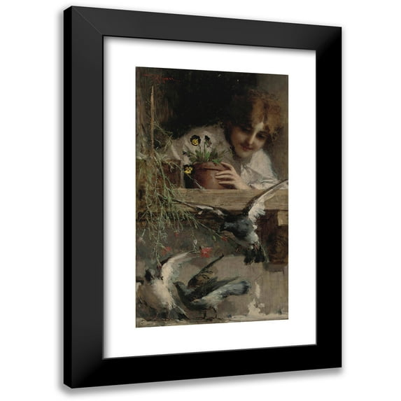 Virgilio Ripari 15x24 Black Modern Framed Museum Art Print Titled - Pigeons at the Window