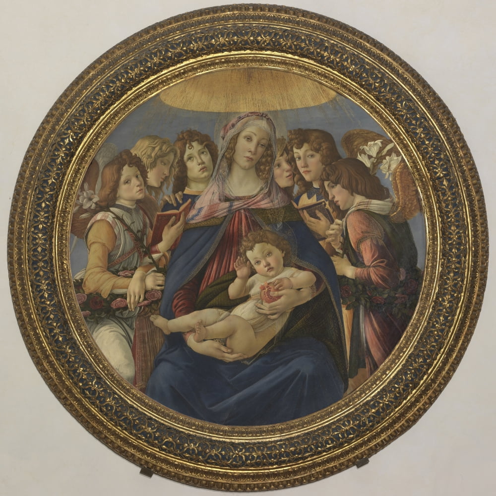 Virgin And Child With Six Angels (Madonna Of The Pomegranate) Canvas Art - (18 x 24)