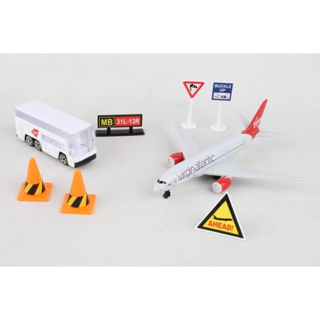 Virgin Atlantic Playset with Diecast Toy Airplane and Airport Accessories