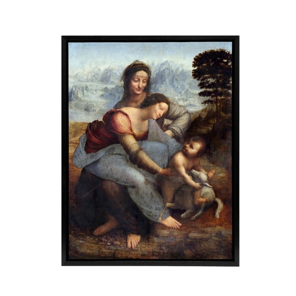 Virgin & Child Saint Anne da Vinci Vintage Black Framed Canvas Wall Art 12X16"