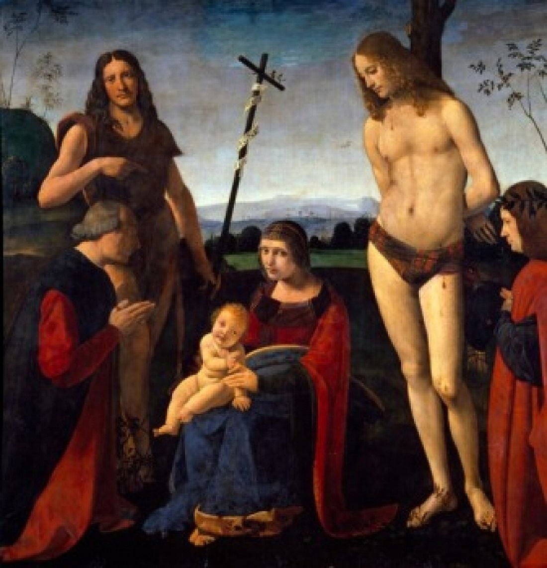 The Virgin and Child with Saints John The Baptist and Sebastian Between Two Donors by Giovanni Antonio Boltraffio  (1467-1516)  Paris  Musee du Louvre Canvas Art - Giovanni Antonio Boltraffio (24 x 36