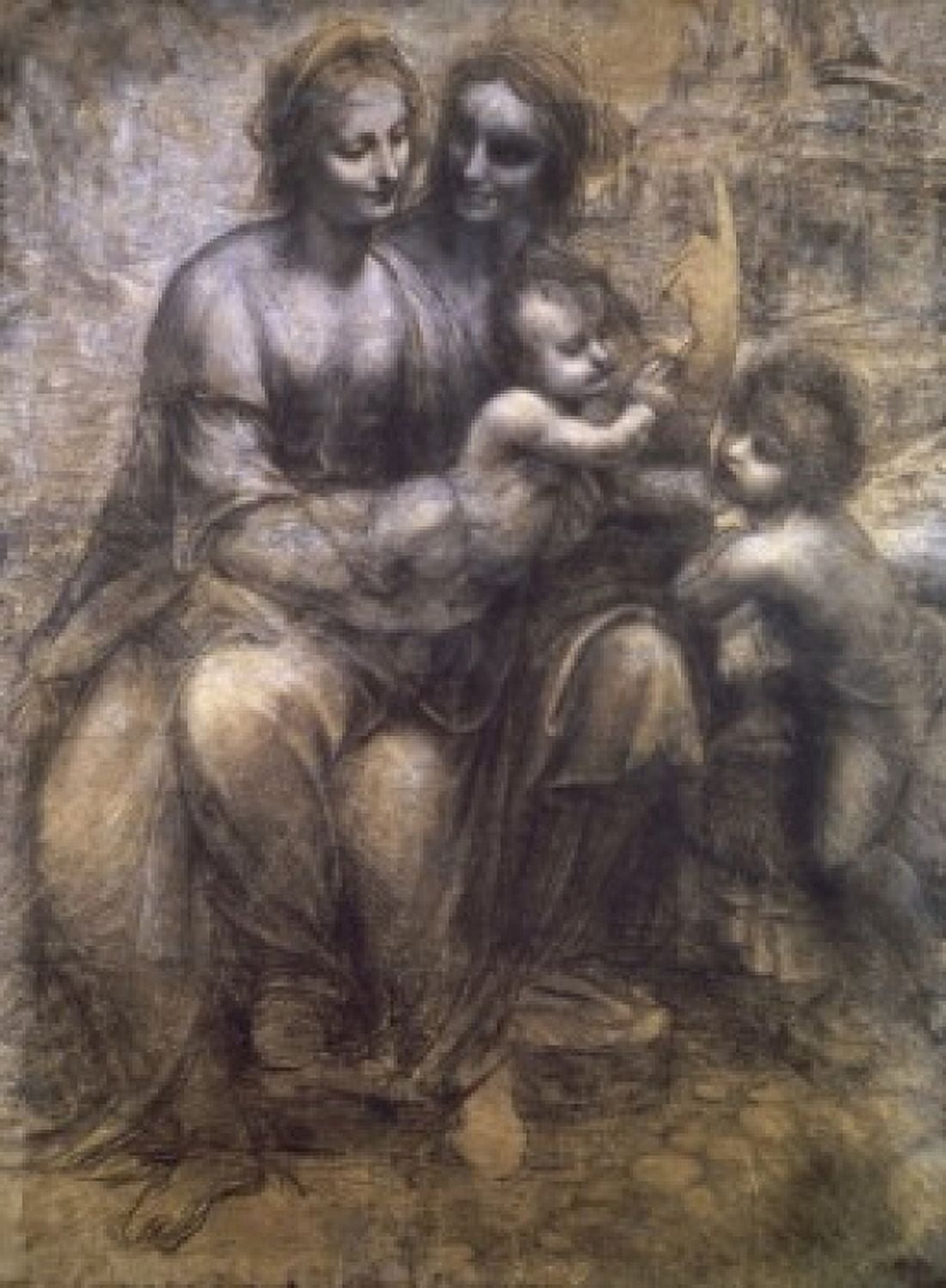 Virgin and Child with St Anne and Infant St John the Baptist c 1498 Leonardo da Vinci (1452-1519Italian) Charcoal National Gallery London Canvas Art - Leonardo da Vinci (18 x 24)