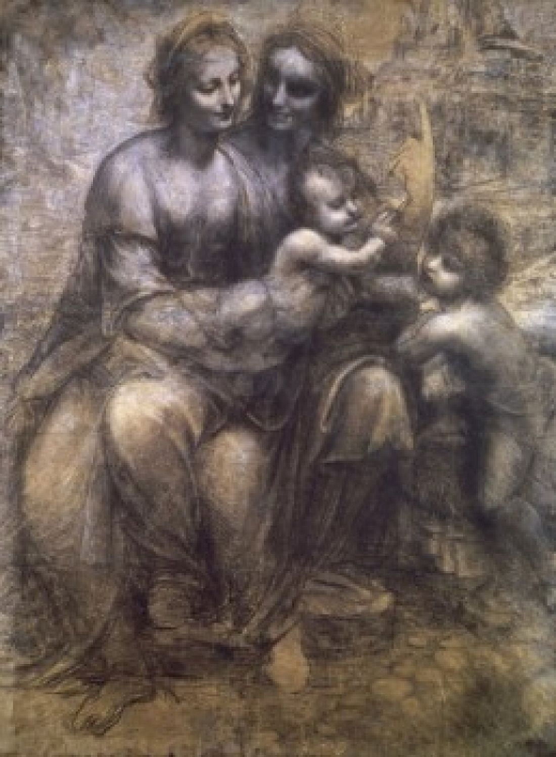 Virgin and Child with St Anne and Infant St John the Baptist  c 1498 Leonardo da Vinci (1452-1519Italian)  Charcoal  National Gallery London Canvas Art - Leonardo da Vinci (24 x 36)