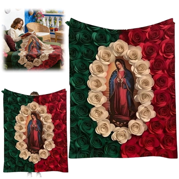 Virgin De Guadalupe Our Lady of Virgin Mary Throw Blanket Lightweight Virgen Themed Blankets for Sofa, Bed, Super Soft Cozy Microfiber Blanket 60"x78"