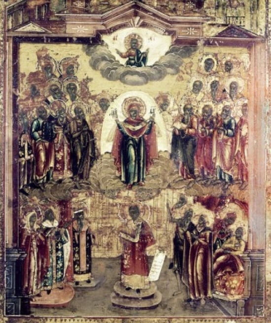 Virgin Enthroned in Heaven 17th C Icons Wood Canvas Art - (24 x 36)