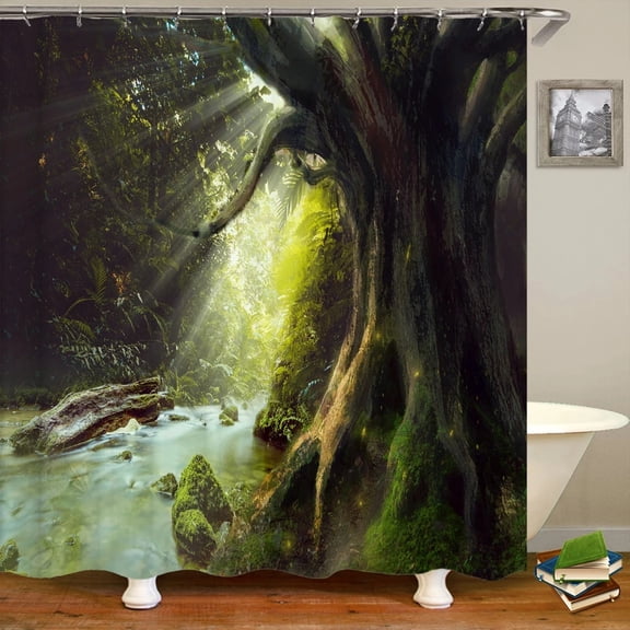 Virgin Forest Scenery Fabric Shower Curtain Trees landscape Printing Polyester Waterproof Bathroom Curtain Decor with hooks