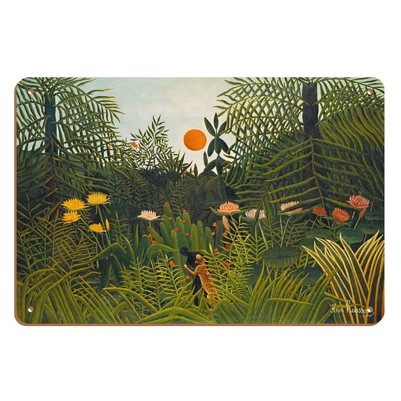 Virgin Forest with Sunset - From an Original Color Painting by Henri Rousseau c.1910 - 8 x 12 inch Vintage Wood Art Sign