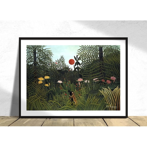 Virgin Forest with Sunset Henri Rousseau Magic Realism, UNFRAMED Size 16x16