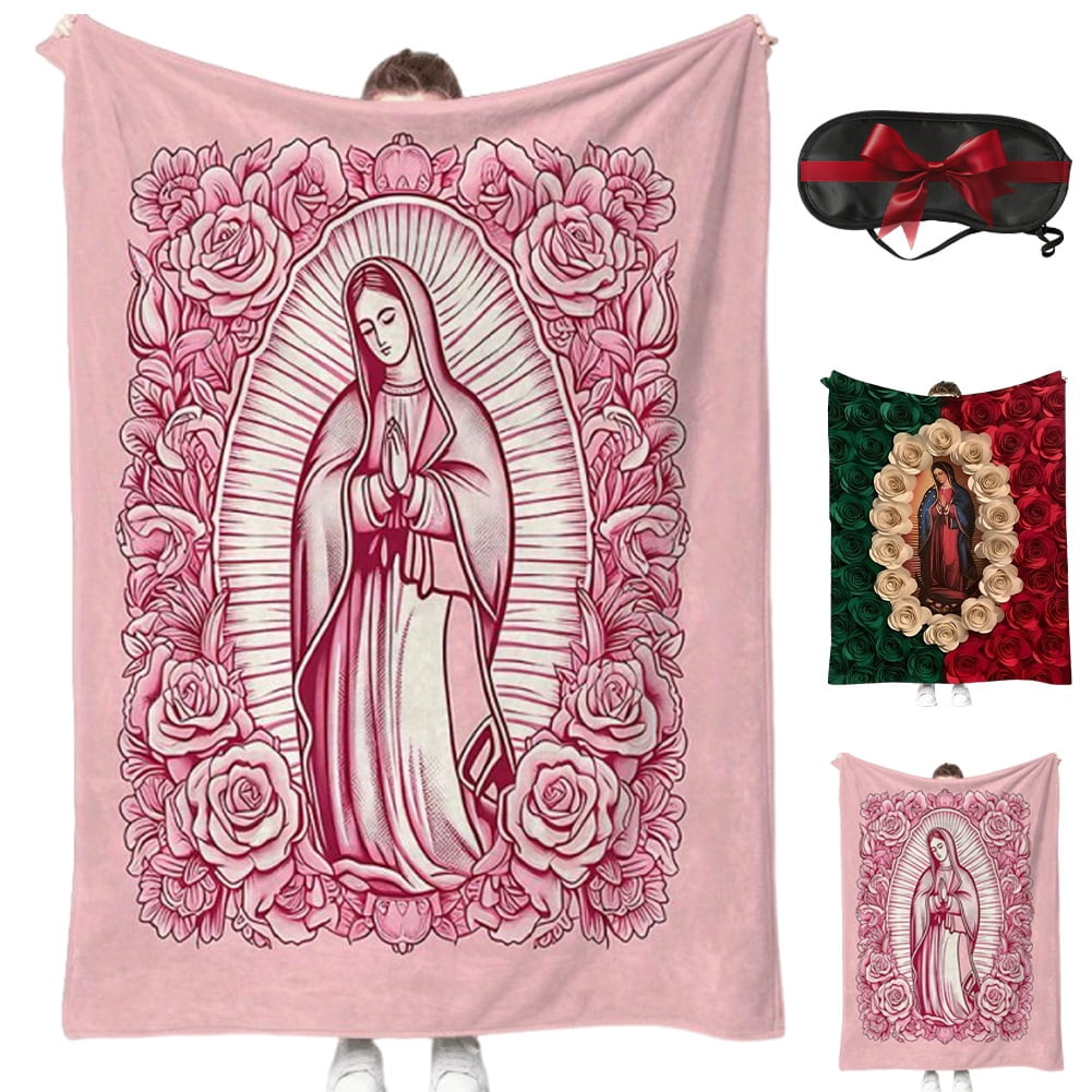 Virgin of Guadalupe Soft Flannel Blanket, Comfortable Pink Virgin