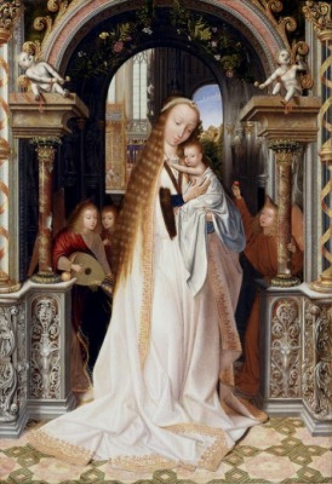 Virgin and Infant With Three Angels Quinten Metsys (1465 6-1530 Flemish) Oil on panel Musee des Beaux-Arts Lyon France Canvas Art - Quinten Metsys (24 x 36)