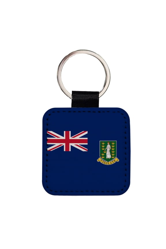 Virgin Islands (British) Country Flag Faux Leather Square Keychain