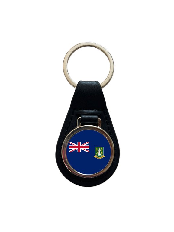 Virgin Islands (British) Country Flag Metal Black Leather Keychain