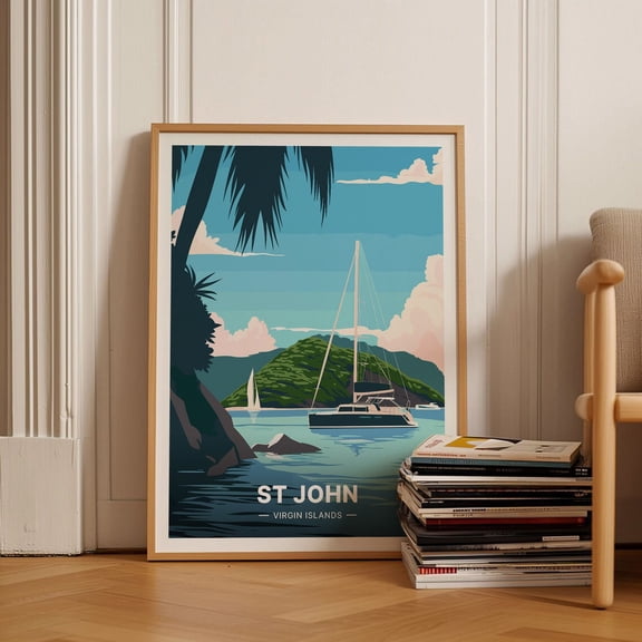 Virgin Islands Poster, St John Tropical Decor, Saint John Travel Wall Art, Exotic Island Gift Idea Wall Art, Modern Wall Decor, 16x24 UNFRAMED