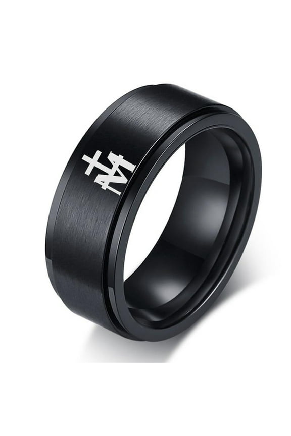 Virgin Maria Christ Jesus's Mother Cross Spinner Ring for Men Women, Religious Christian Wedding Band, Holy Mary Blessing Finger Ring for Protection, Size 9, Black