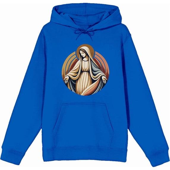 Virgin Mary Adult Blue Long Sleeve Hoodie-Medium