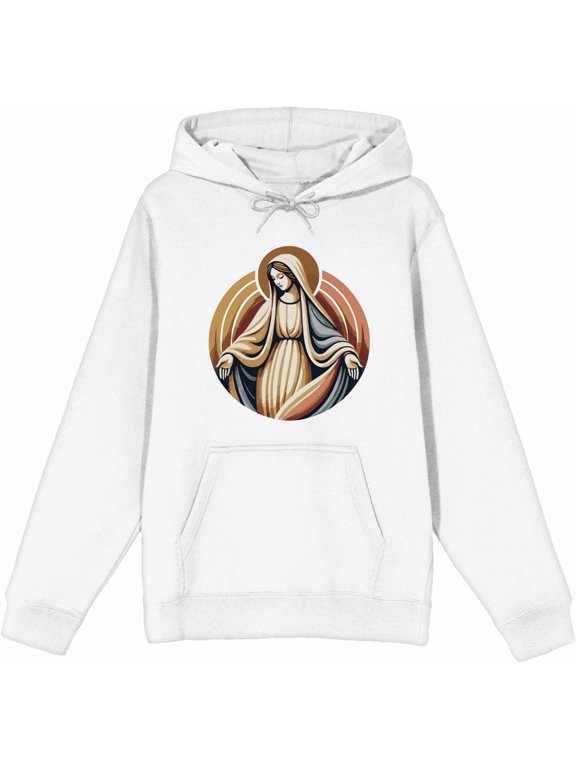 Virgin Mary Adult White Long Sleeve Hoodie-XXL
