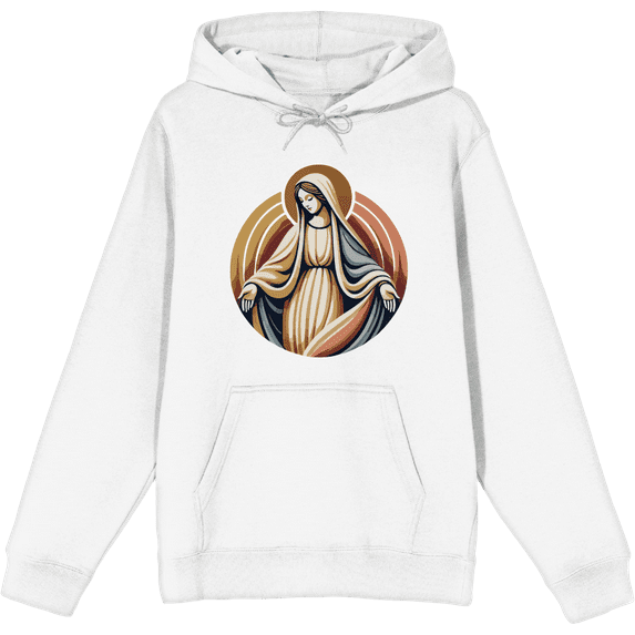 Virgin Mary Adult White Long Sleeve Hoodie-XXL