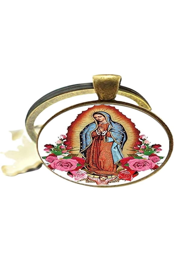 Virgin Mary Art Photo Glass Keychain Man Woman Jewelry Gift 25MM