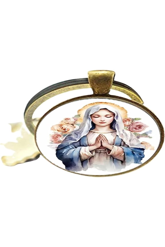 Virgin Mary Art Photo Glass Keychain Man Woman Jewelry Gift 25MM