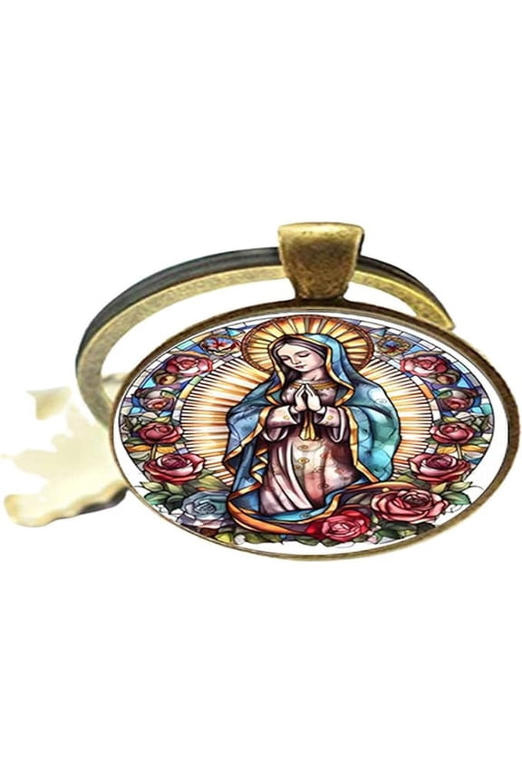 Virgin Mary Art Photo Glass Keychain Man Woman Jewelry Gift 25MM
