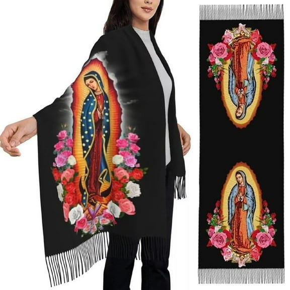 Virgin Mary Blanket, Virgin Mary Shawls, Virgen De Guadalupe Shawls, Prayer Blanket Shawl, Virgin Mary Soft Wraps, Soft Warm Blanket Scarf for Women Men Catholic Gifts, 76x25 Inch